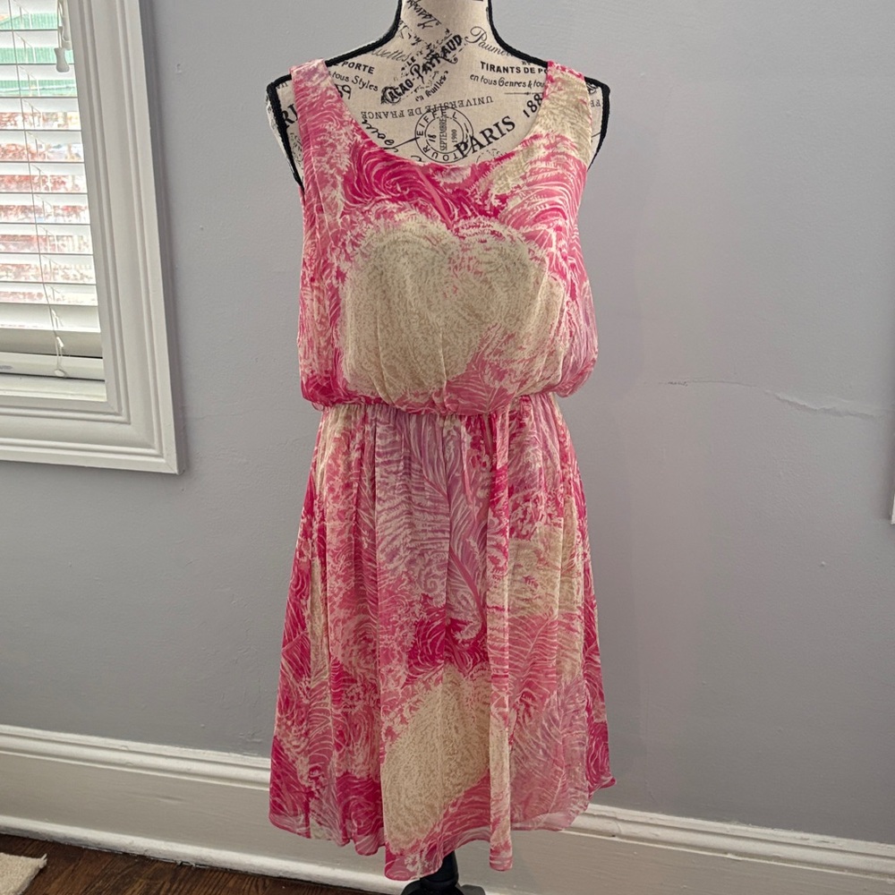 Vibrant Pink and Cream Midi Dress